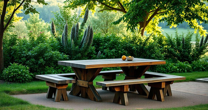 Mesa Rústica de Madeira com Bancos para Exterior e Interior Mesa Rústica de Madeira com Bancos para Exterior e Interior